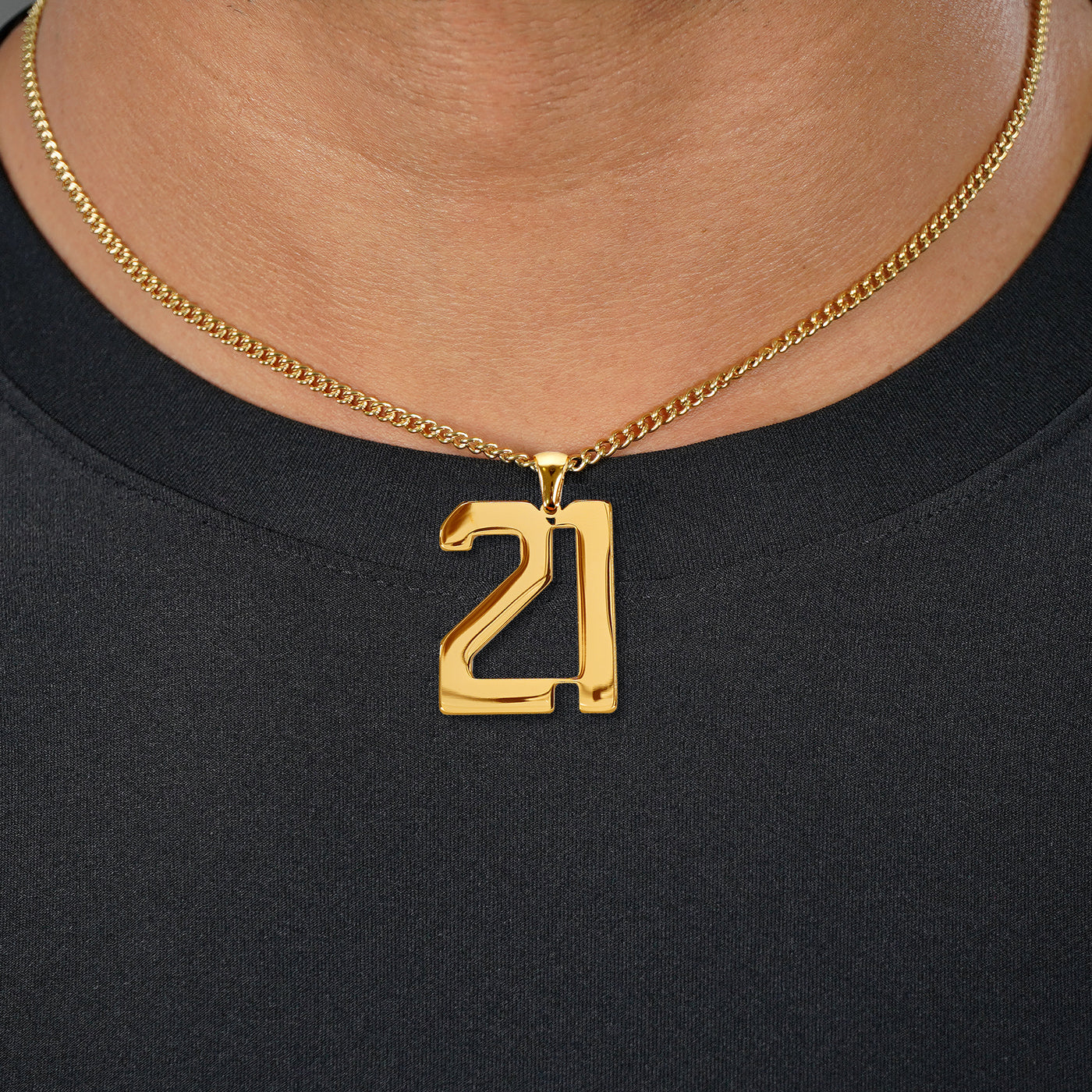 21 Number Pendant with Chain Necklace - Gold Plated Stainless Steel