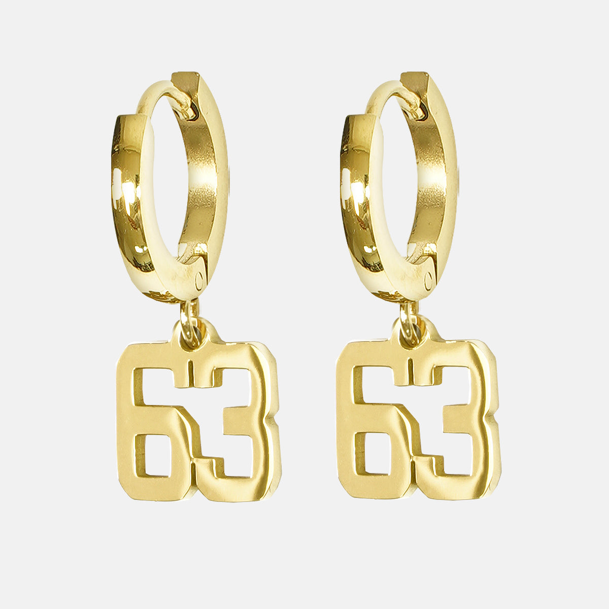 63 Number Earring - Gold Plated Stainless Steel