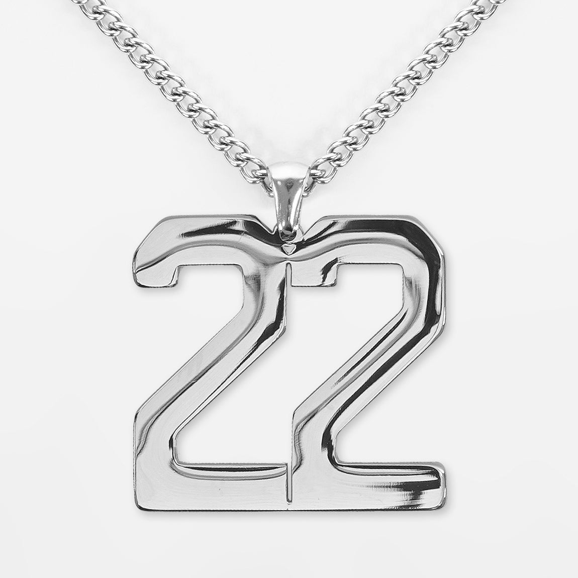 22 Number Pendant with Chain Necklace - Stainless Steel