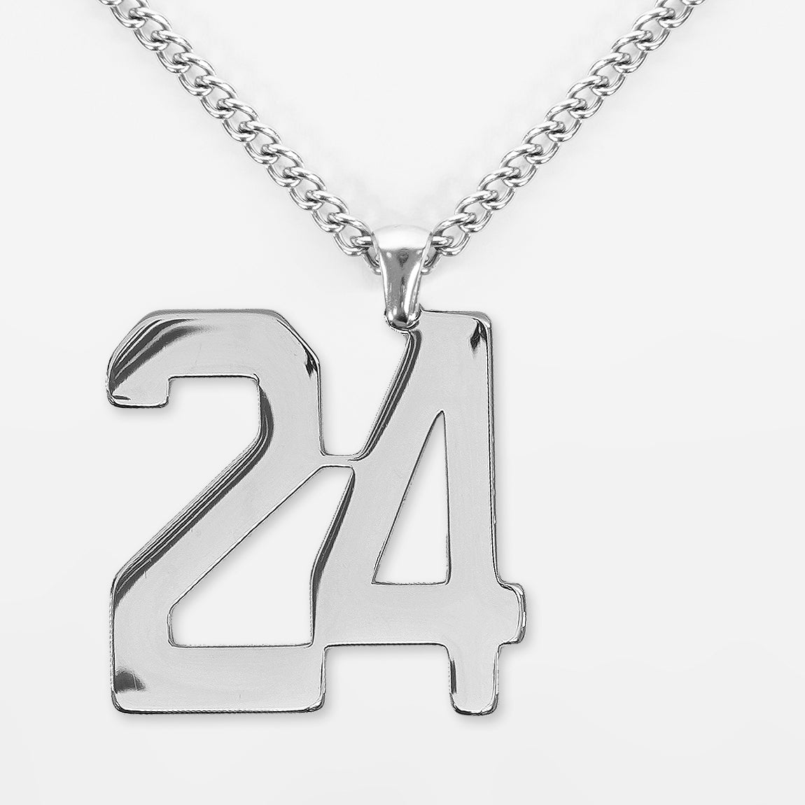 24 Number Pendant with Chain Necklace - Stainless Steel