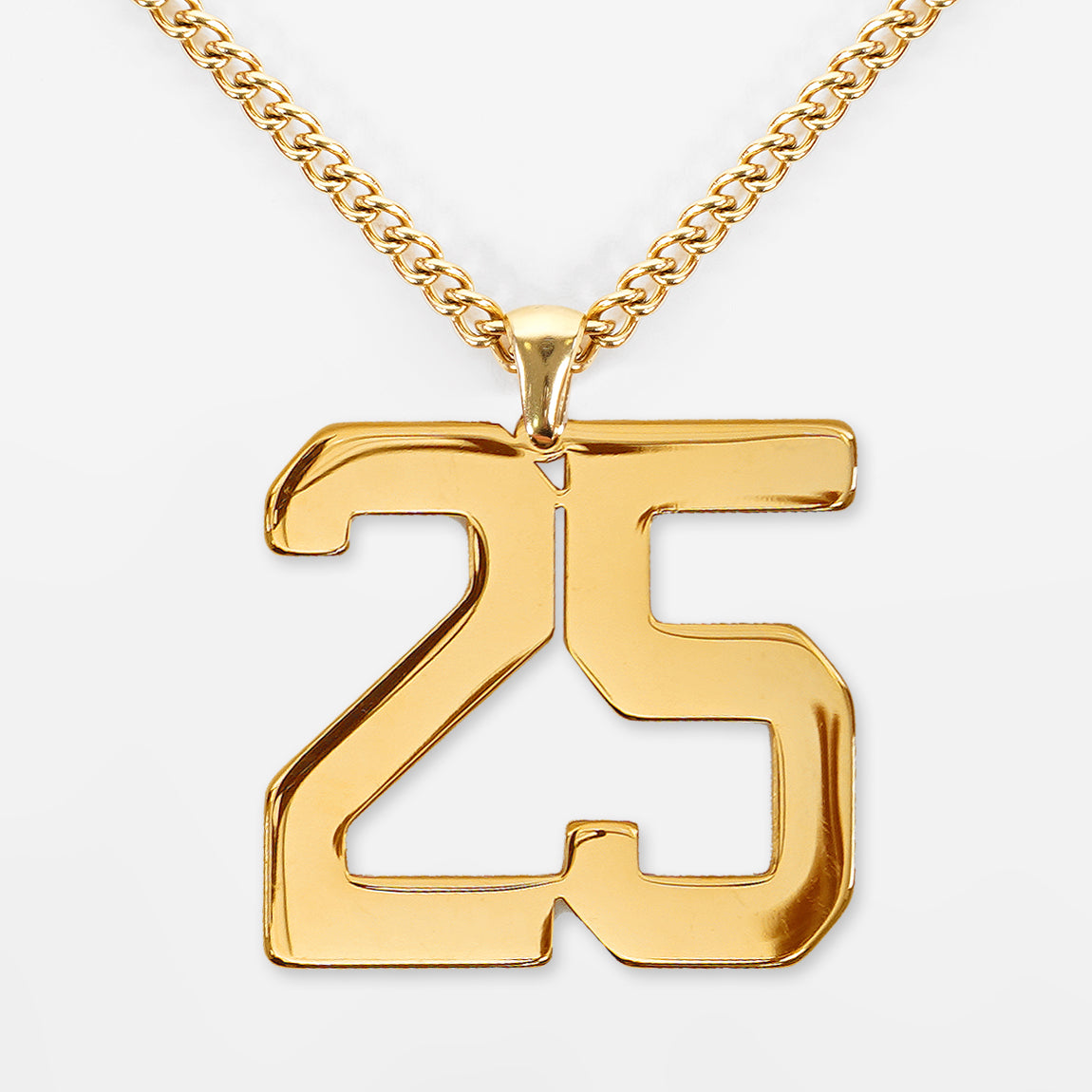 25 Number Pendant with Chain Necklace - Gold Plated Stainless Steel