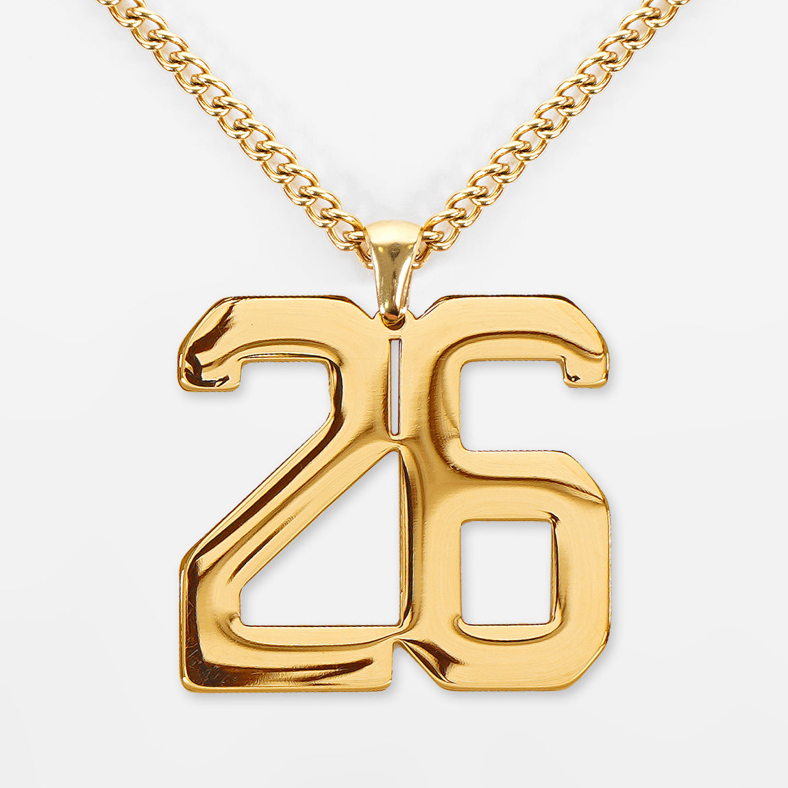 26 Number Pendant with Chain Necklace - Gold Plated Stainless Steel