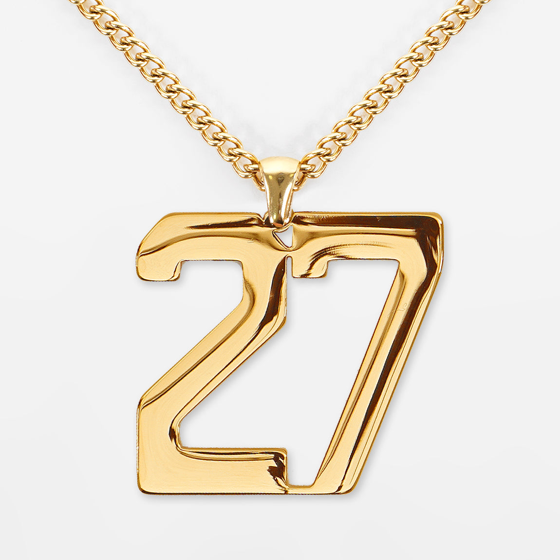 27 Number Pendant with Chain Necklace - Gold Plated Stainless Steel