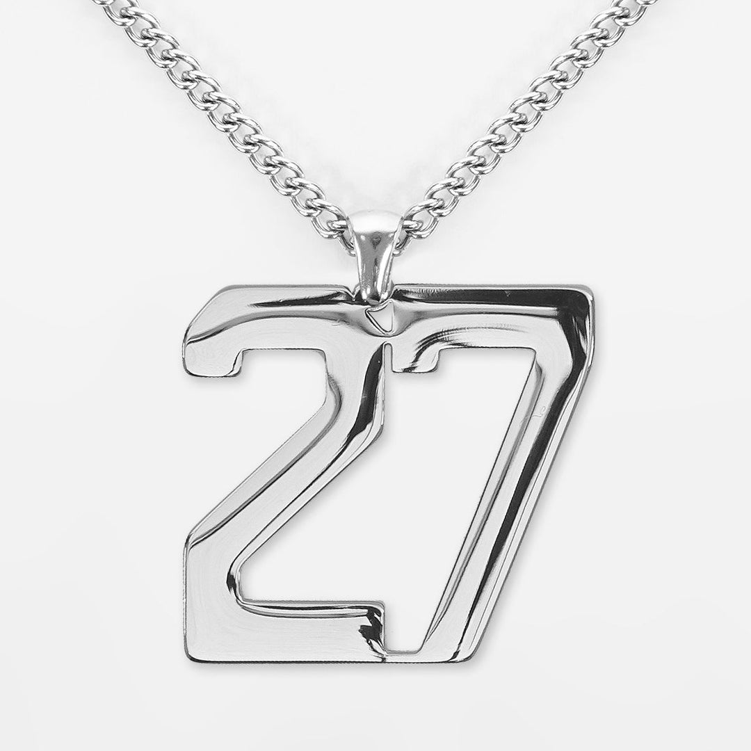 27 Number Pendant with Chain Kids Necklace - Stainless Steel