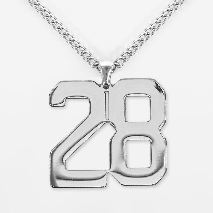 28 Number Pendant with Chain Kids Necklace - Stainless Steel