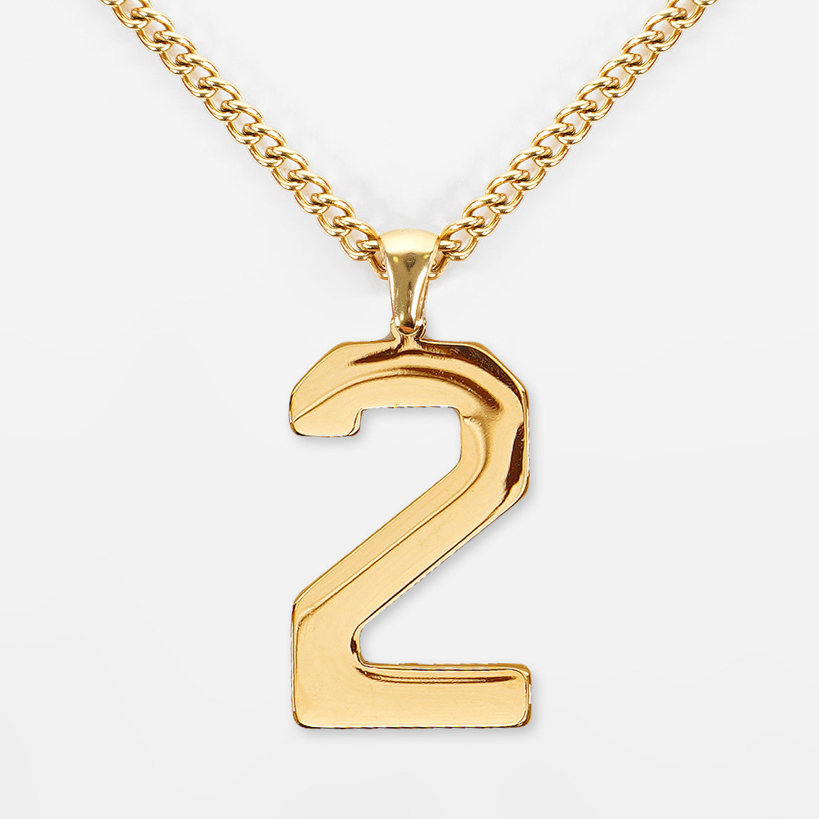 2 Number Pendant with Chain Necklace - Gold Plated Stainless Steel