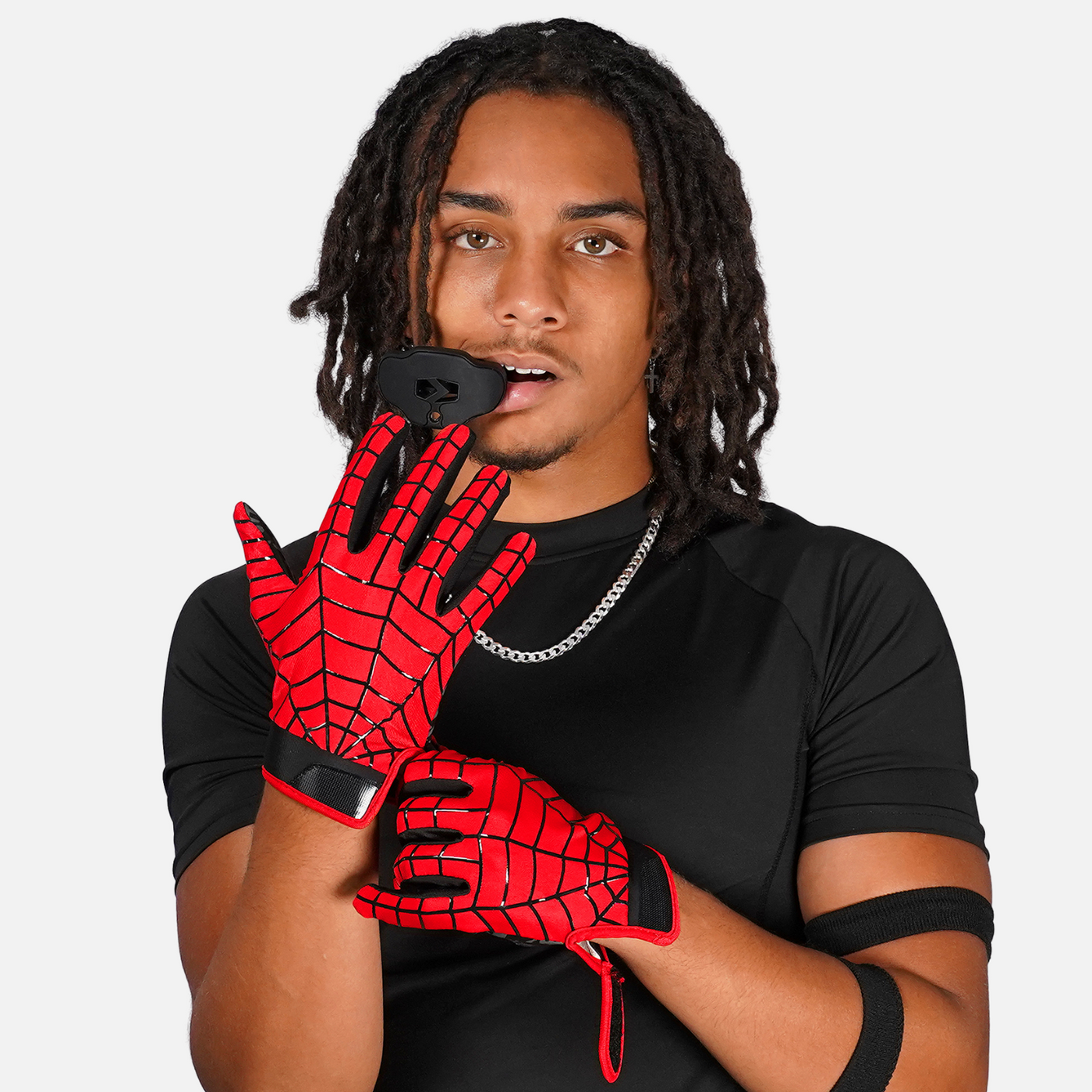 Red Web Pattern Sticky Football Receiver Gloves