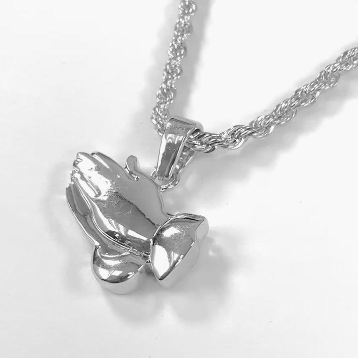 Praying Hands 1½" Pendant with Chain Necklace - Stainless Steel