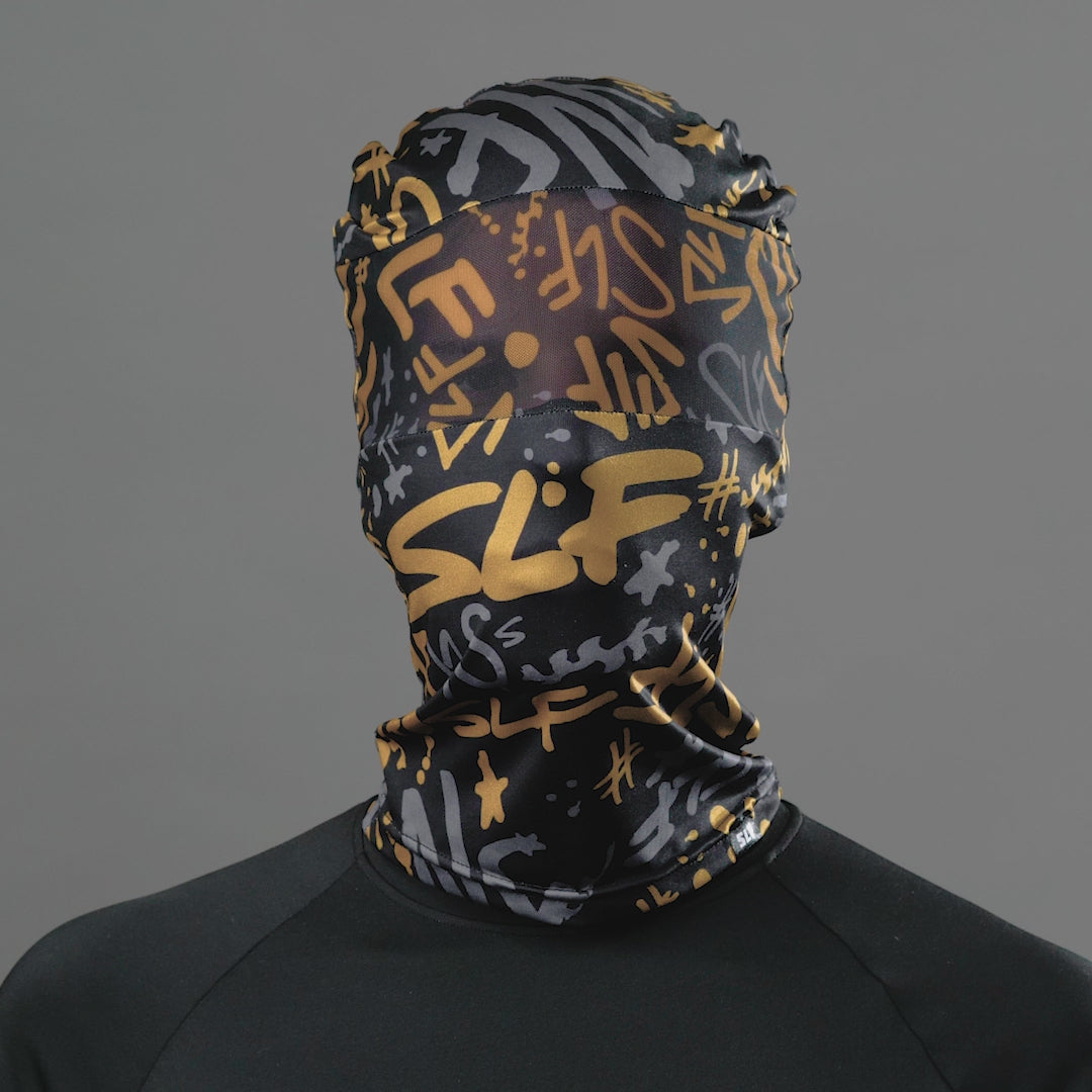 SLF Pattern Black Gold Head Bag Mask