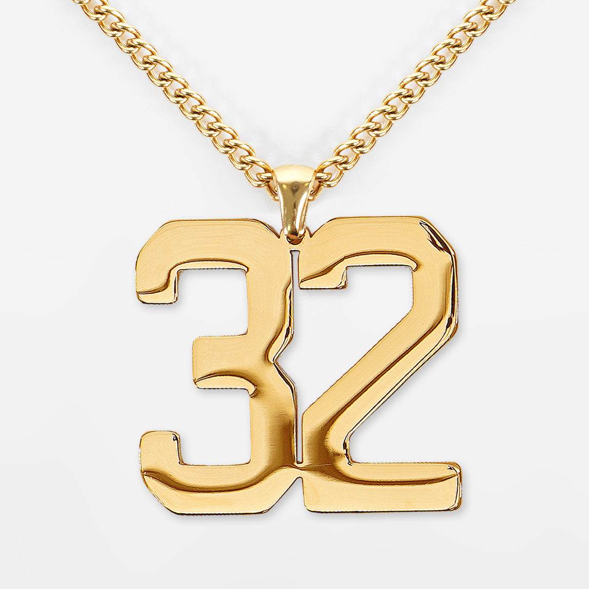 32 Number Pendant with Chain Necklace - Gold Plated Stainless Steel