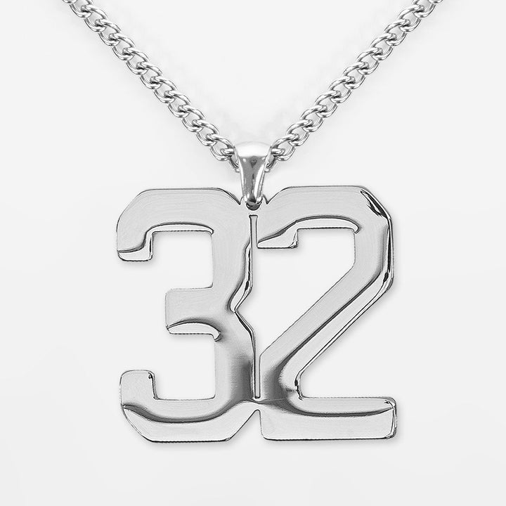 32 Number Pendant with Chain Kids Necklace - Stainless Steel