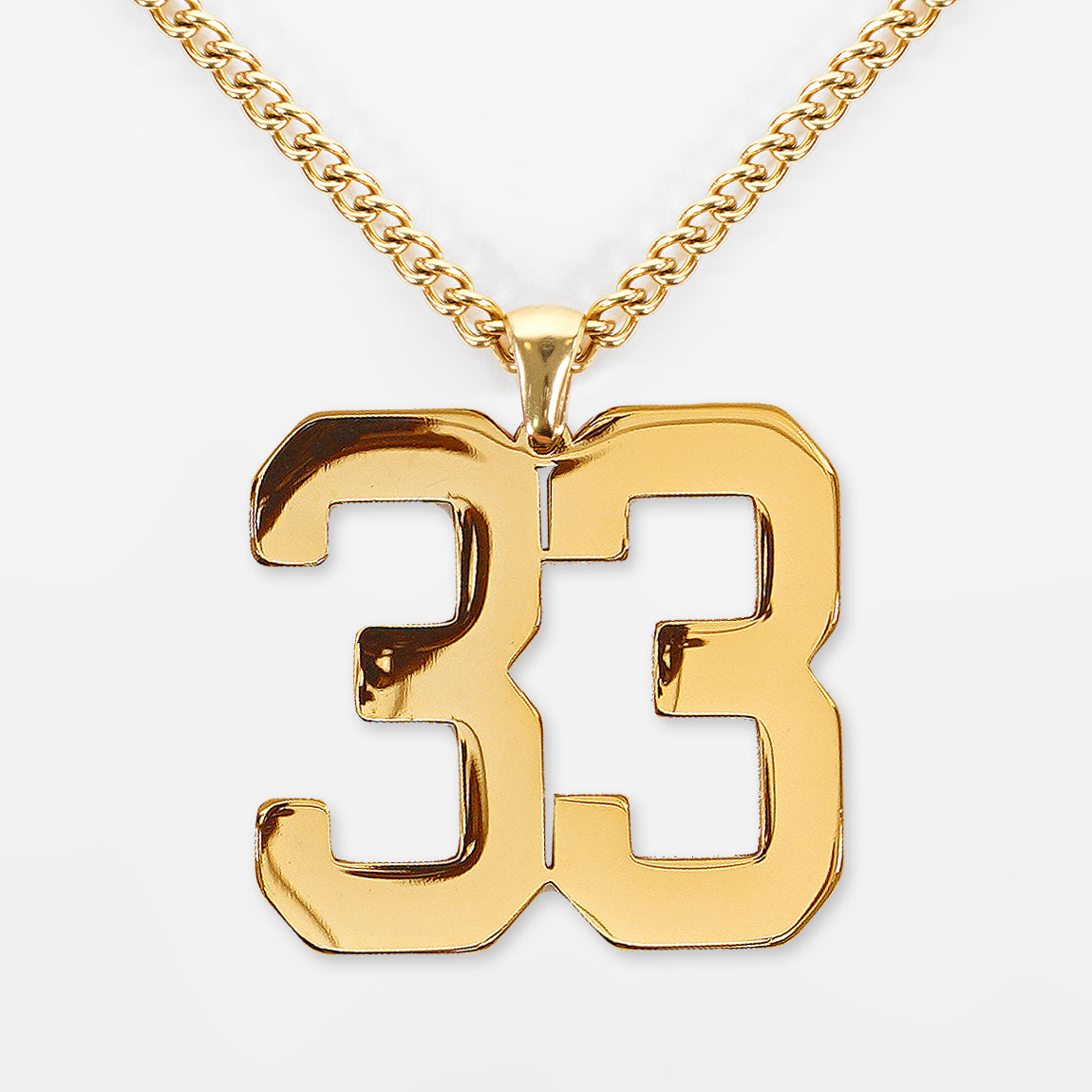 33 Number Pendant with Chain Necklace - Gold Plated Stainless Steel
