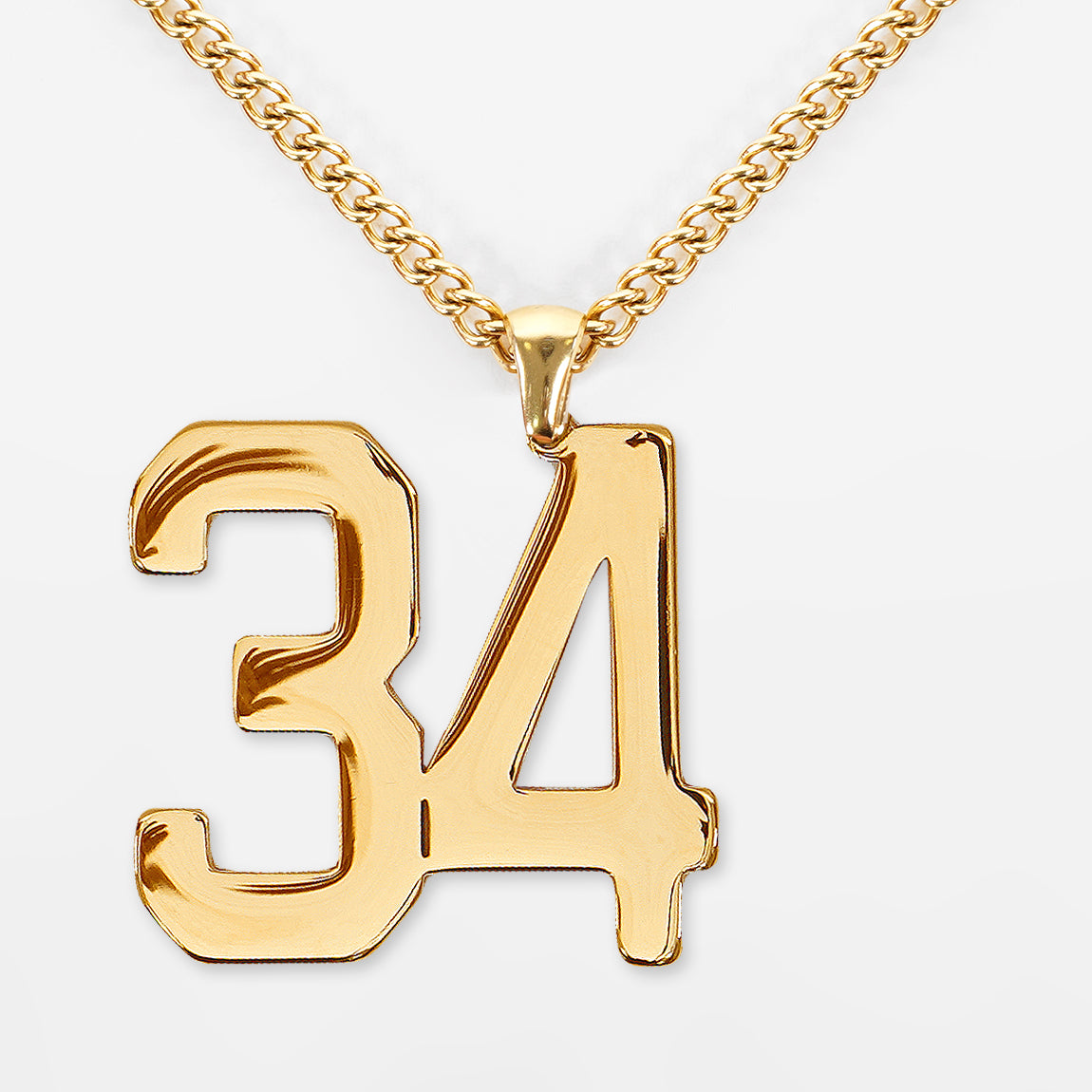 34 Number Pendant with Chain Necklace - Gold Plated Stainless Steel