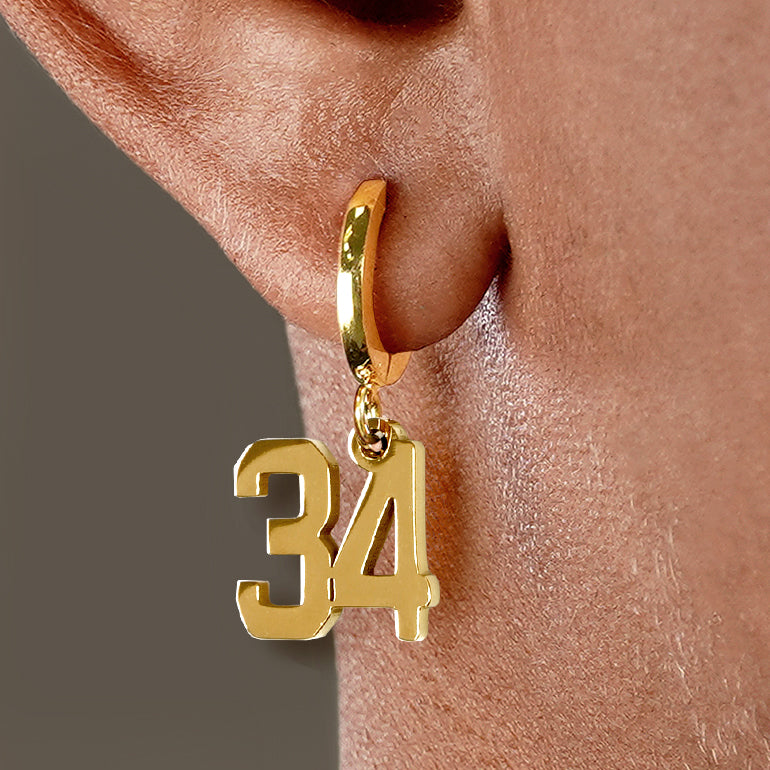 34 Number Earring - Gold Plated Stainless Steel