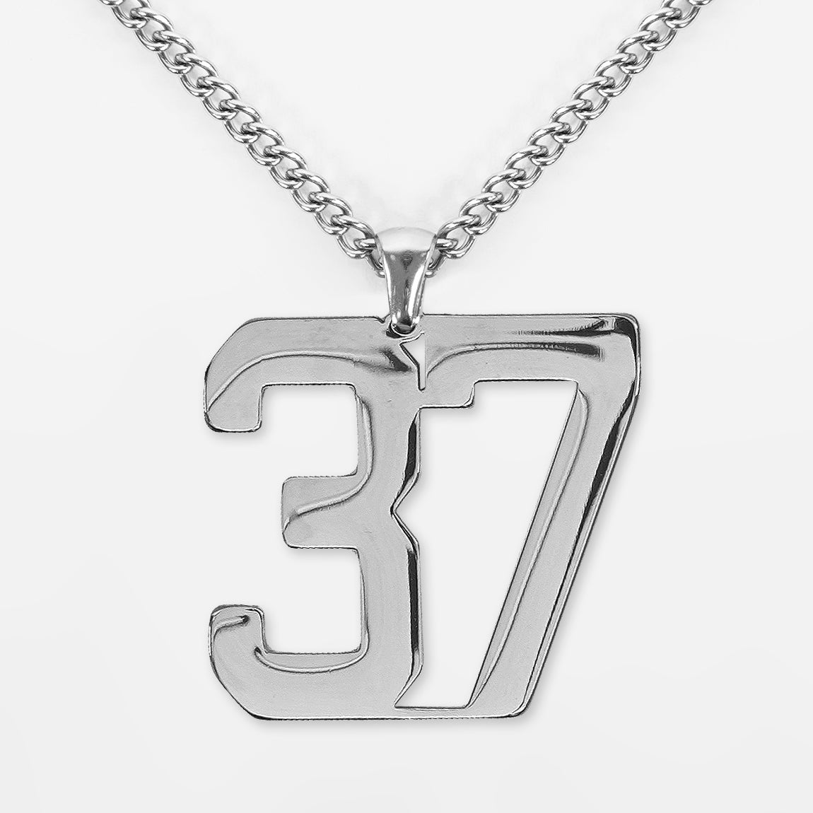 37 Number Pendant with Chain Kids Necklace - Stainless Steel