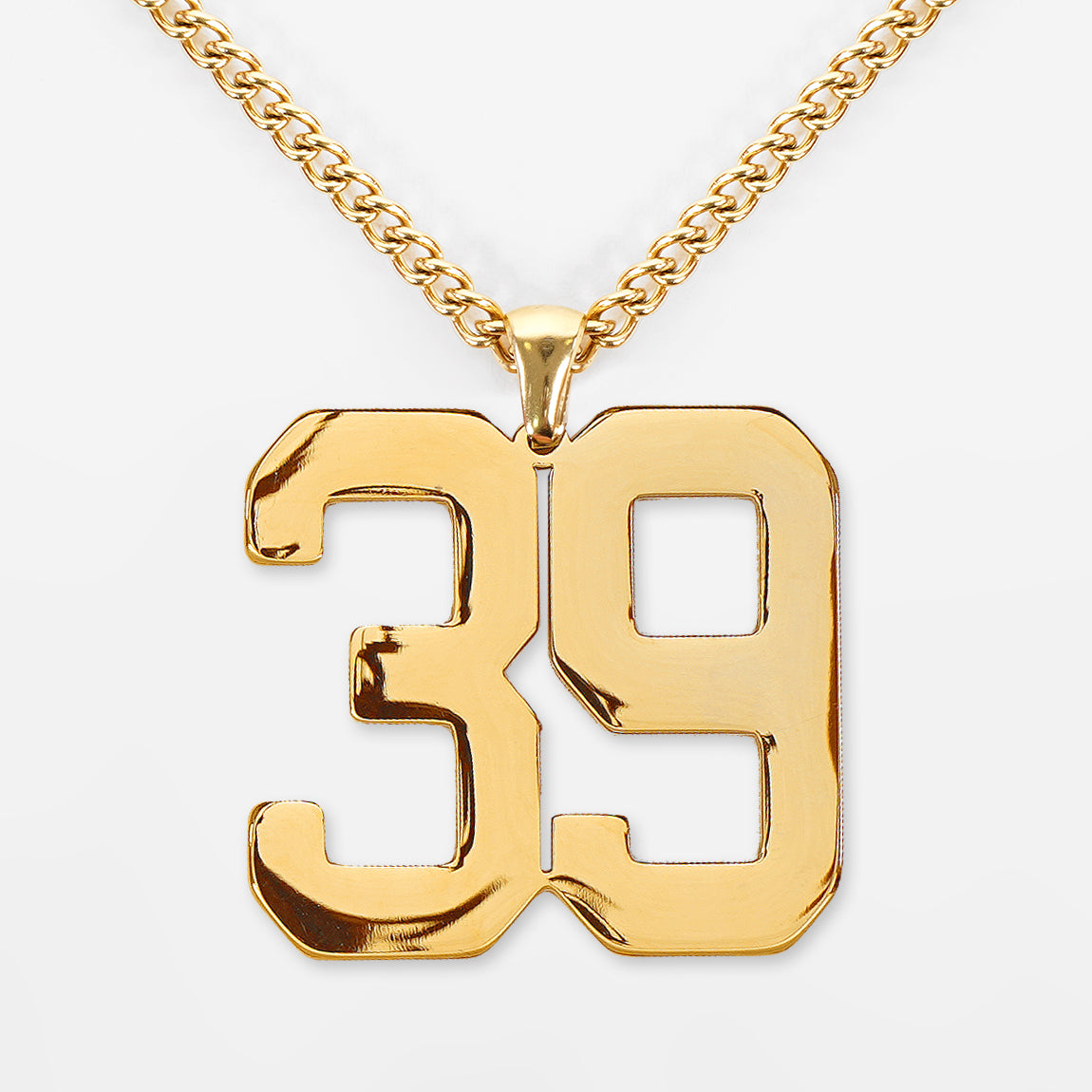 39 Number Pendant with Chain Necklace - Gold Plated Stainless Steel