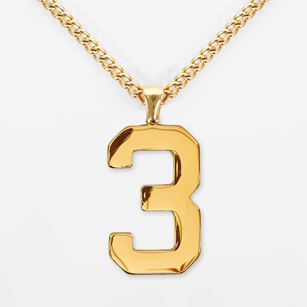 3 Number Pendant with Chain Kids Necklace - Gold Plated Stainless Steel