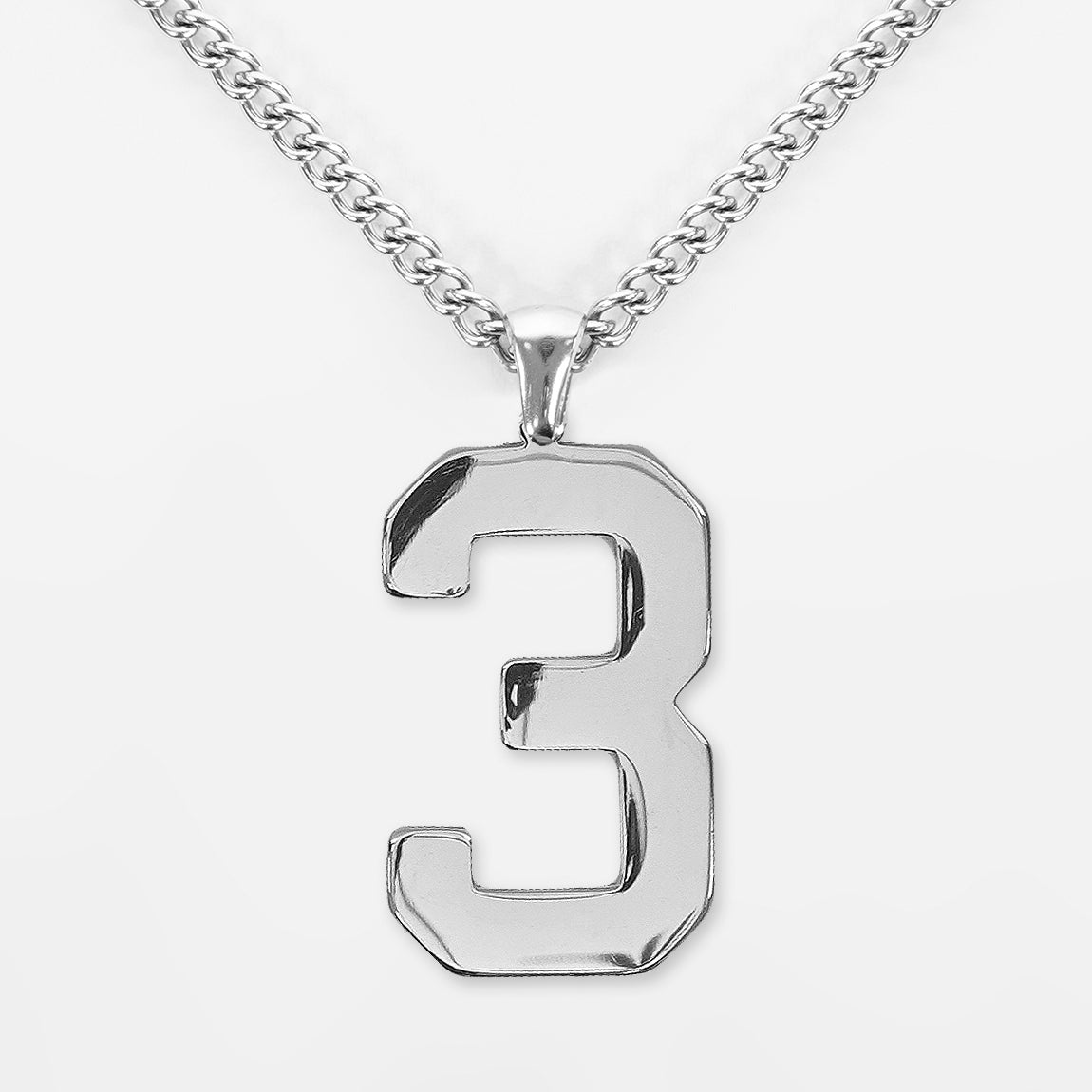 3 Number Pendant with Chain Necklace - Stainless Steel