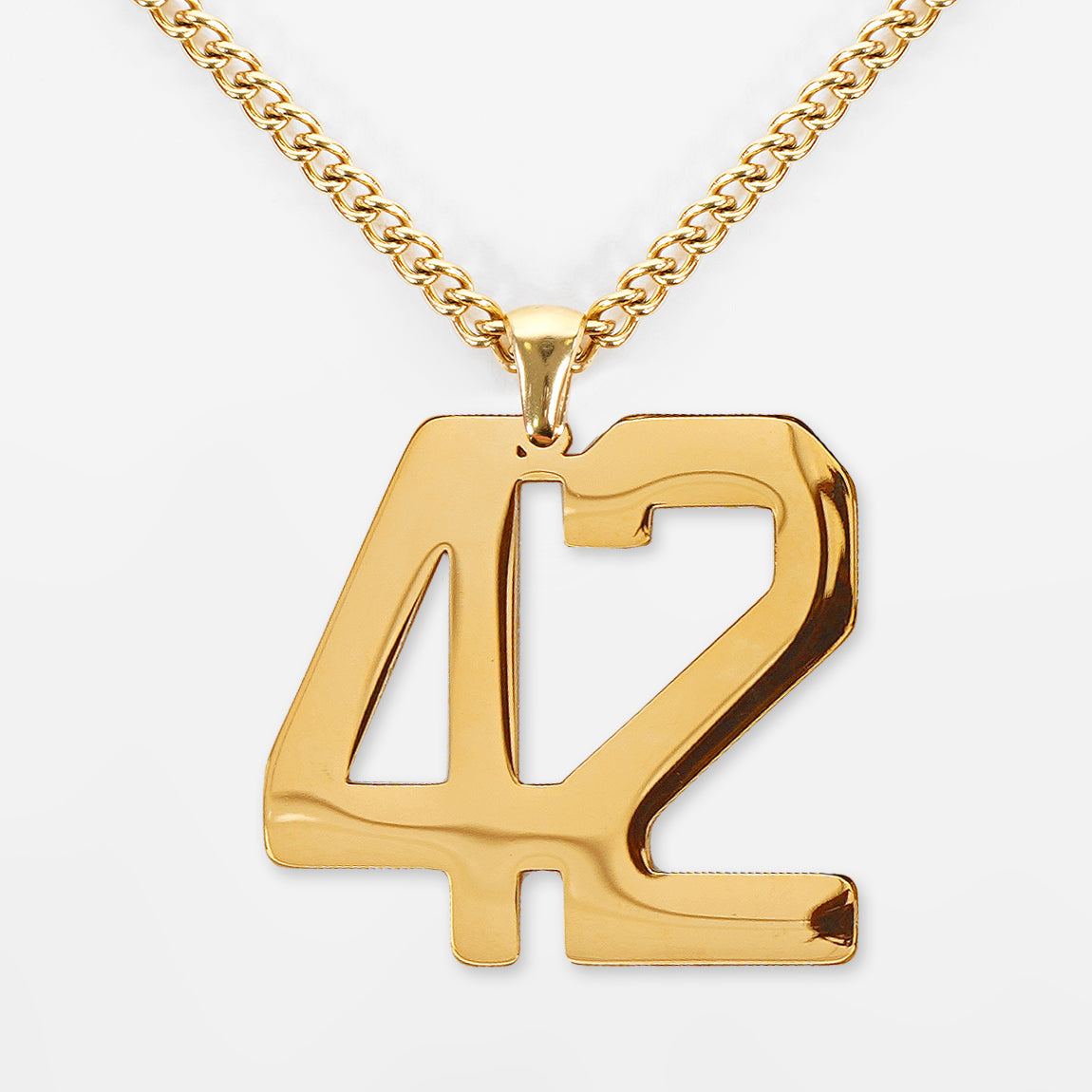 42 Number Pendant with Chain Kids Necklace - Gold Plated Stainless Steel