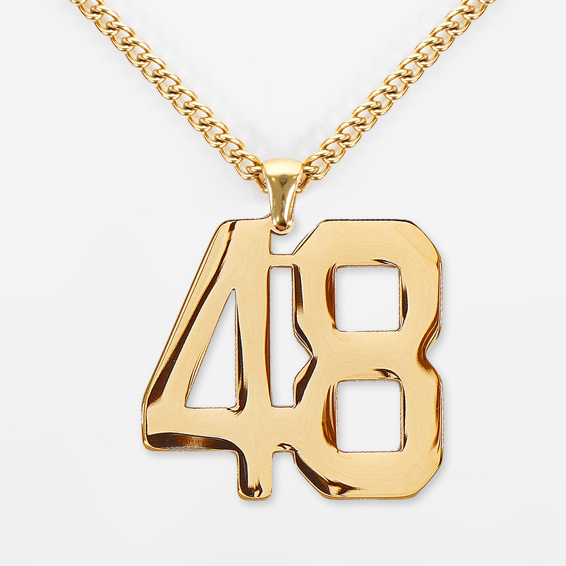 48 Number Pendant with Chain Necklace - Gold Plated Stainless Steel