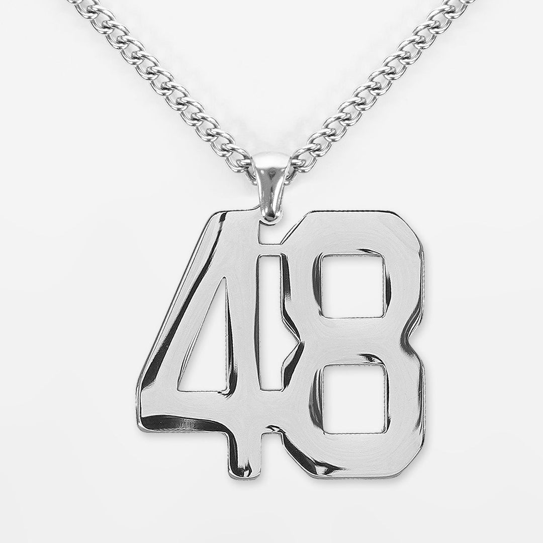 48 Number Pendant with Chain Kids Necklace - Stainless Steel