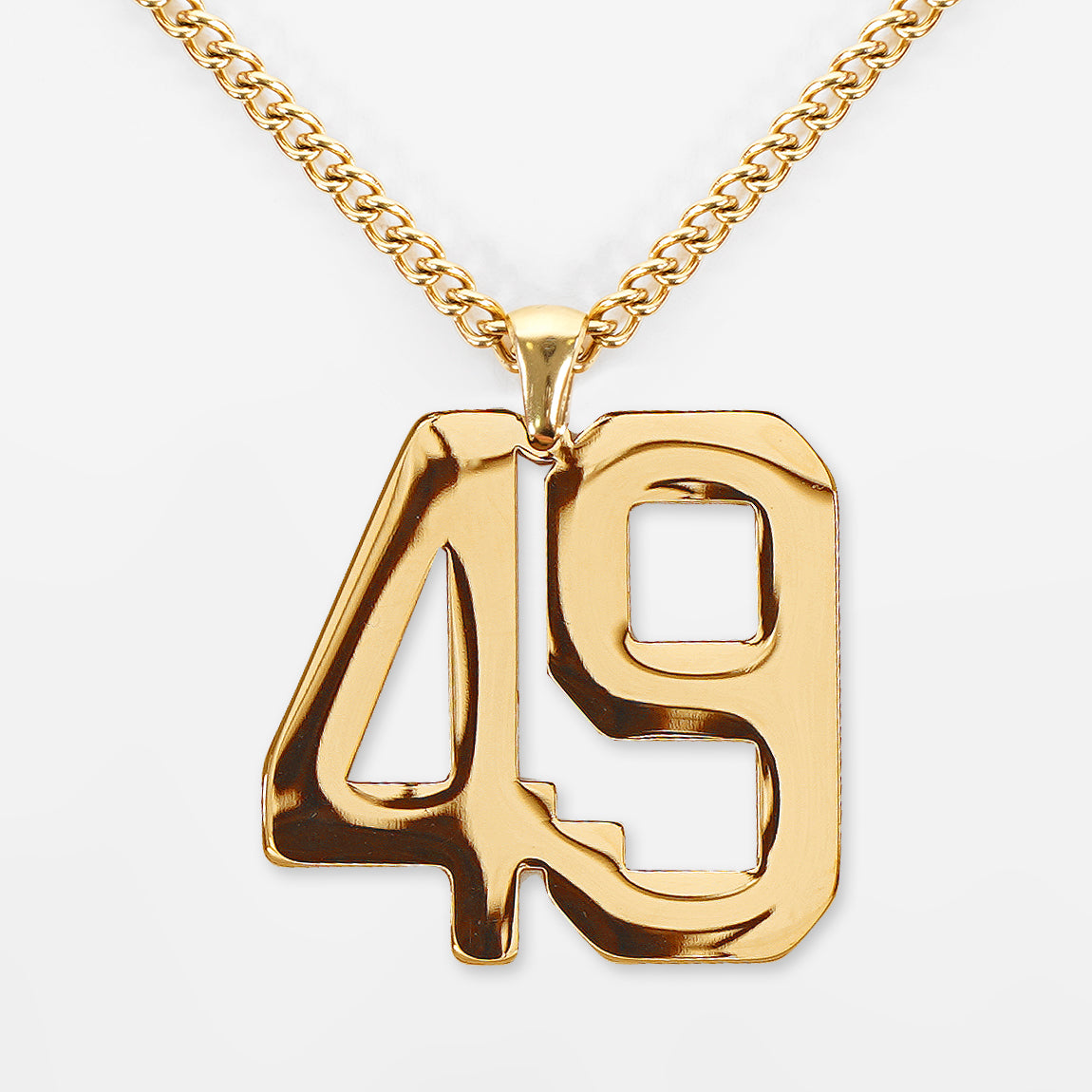 49 Number Pendant with Chain Necklace - Gold Plated Stainless Steel