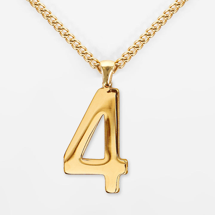 4 Number Pendant with Chain Kids Necklace - Gold Plated Stainless Steel