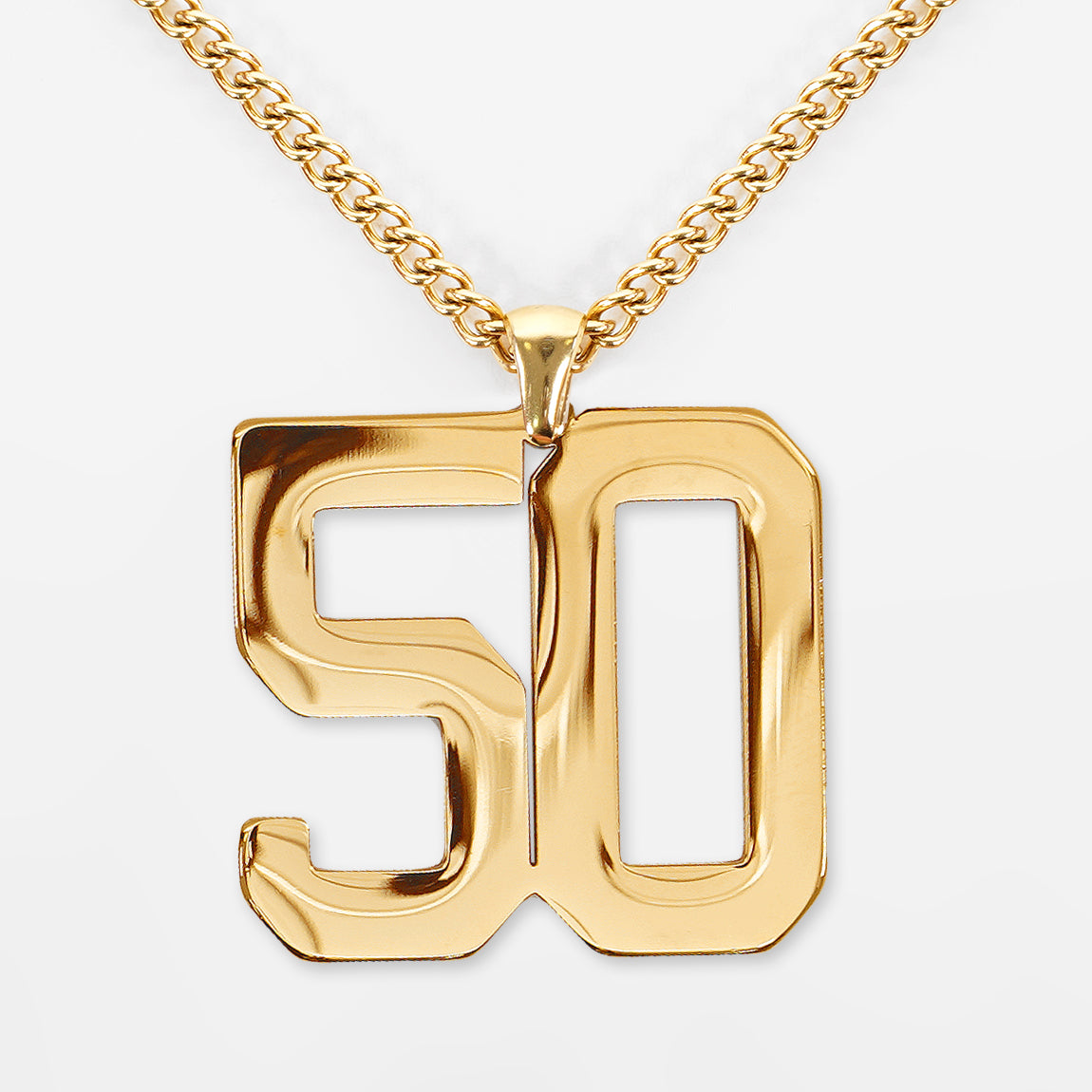 50 Number Pendant with Chain Necklace - Gold Plated Stainless Steel