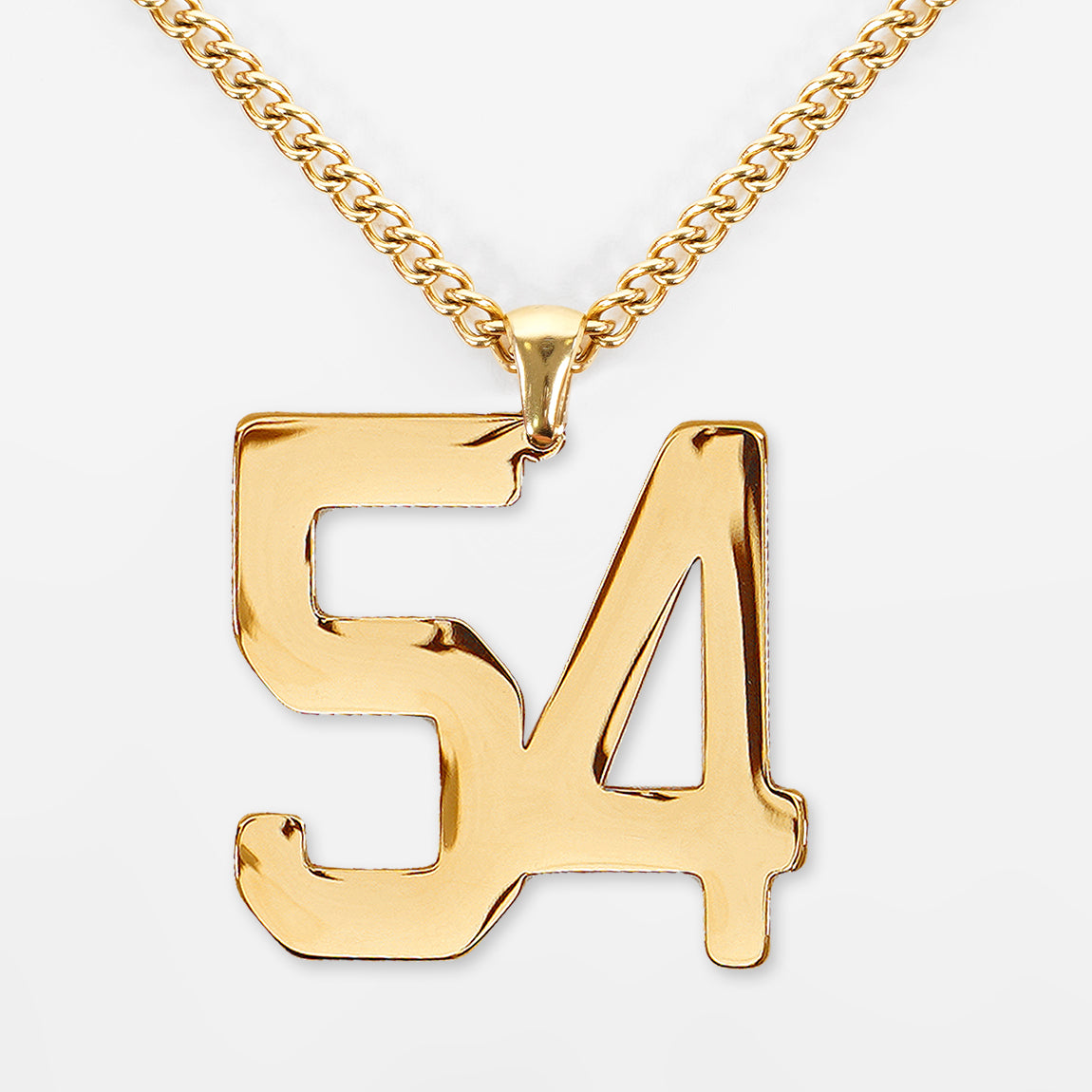 54 Number Pendant with Chain Necklace - Gold Plated Stainless Steel