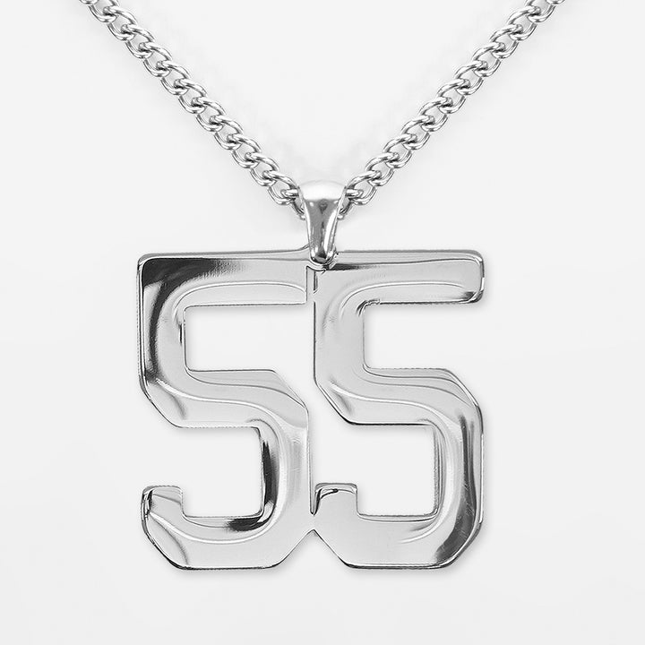 55 Number Pendant with Chain Necklace - Stainless Steel