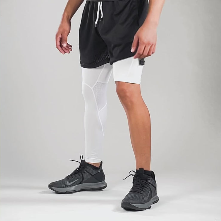 One Leg Compression Tights Full Length for Basketball Single Leg Long Pants  Sports Base Layer Leggings White XS 