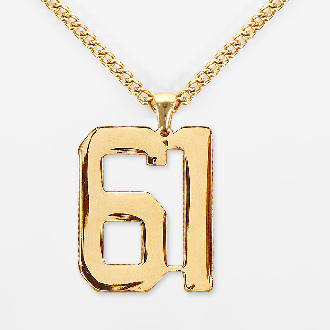 61 Number Pendant with Chain Necklace - Gold Plated Stainless Steel