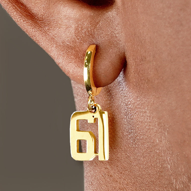 61 Number Earring - Gold Plated Stainless Steel