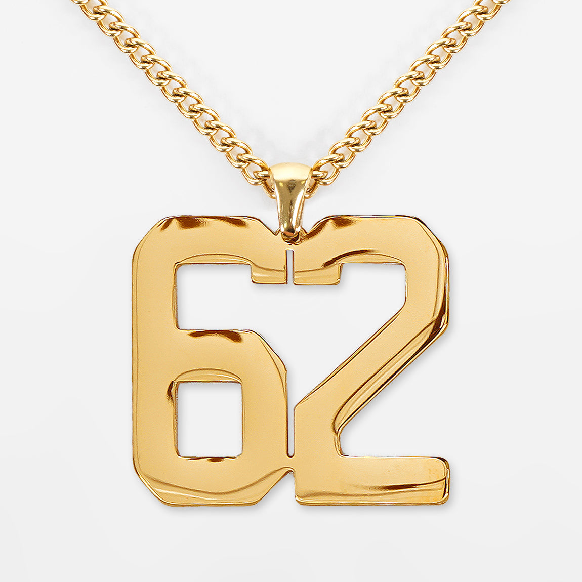 62 Number Pendant with Chain Necklace - Gold Plated Stainless Steel