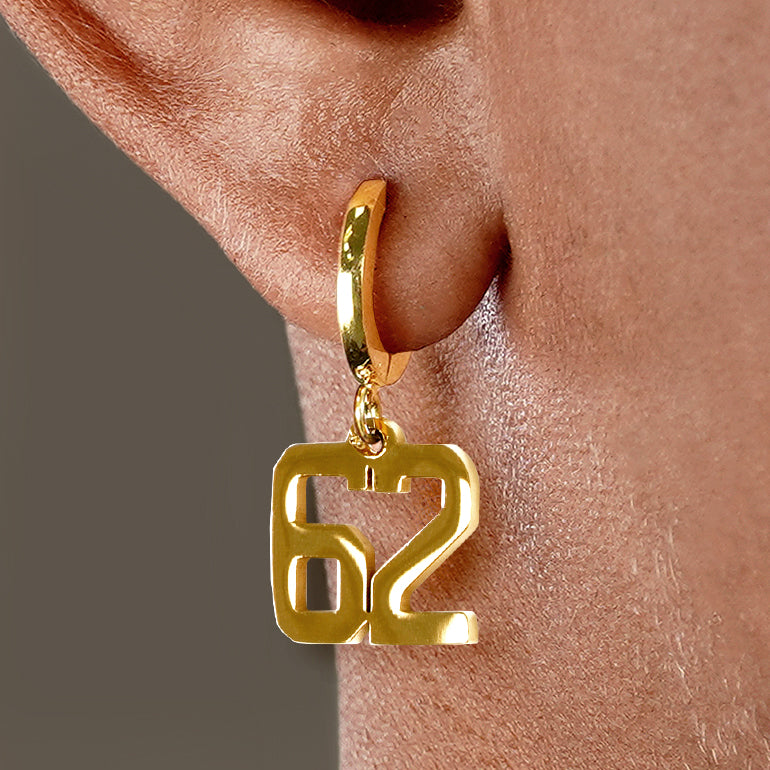62 Number Earring - Gold Plated Stainless Steel