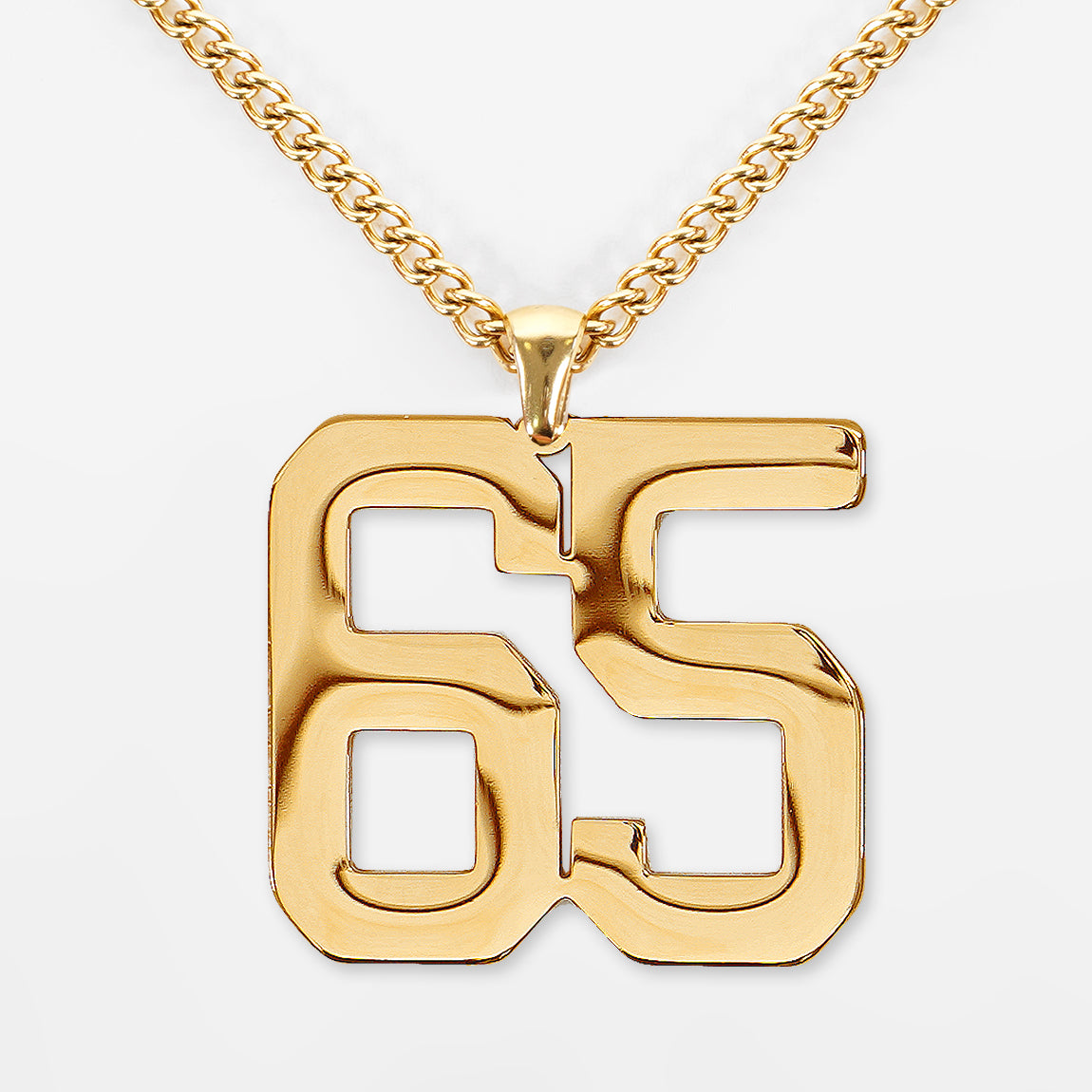 65 Number Pendant with Chain Necklace - Gold Plated Stainless Steel