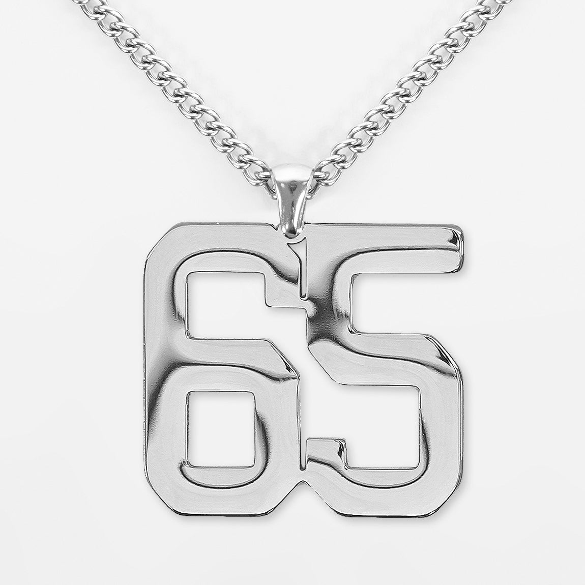 65 Number Pendant with Chain Necklace - Stainless Steel