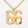 66 Number Pendant with Chain Necklace - Gold Plated Stainless Steel