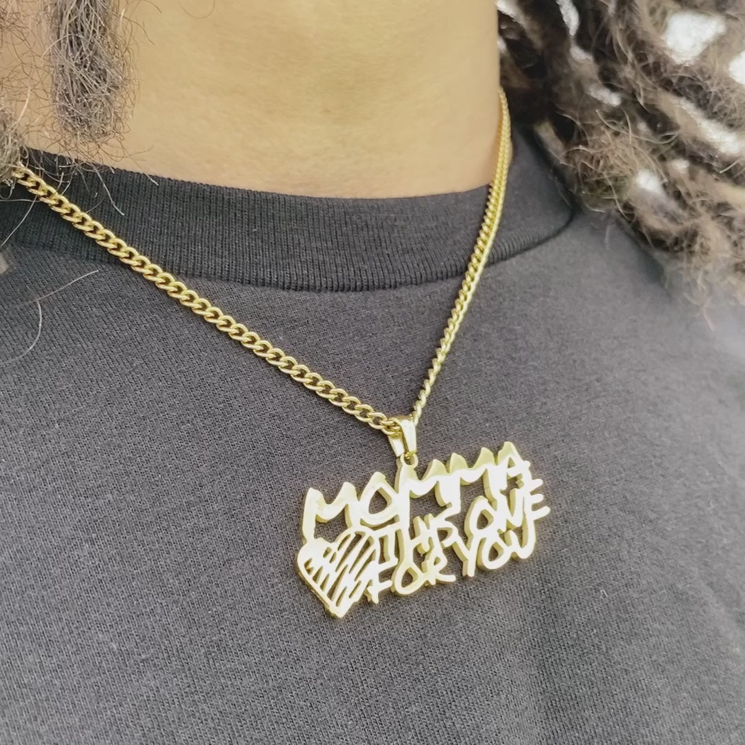 Momma Pendant with Chain Necklace - Gold Plated Stainless Steel
