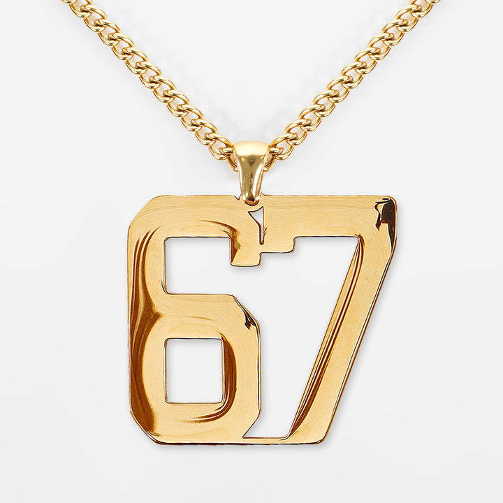 67 Number Pendant with Chain Kids Necklace - Gold Plated Stainless Steel