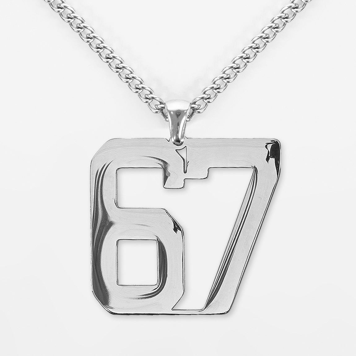 67 Number Pendant with Chain Necklace - Stainless Steel