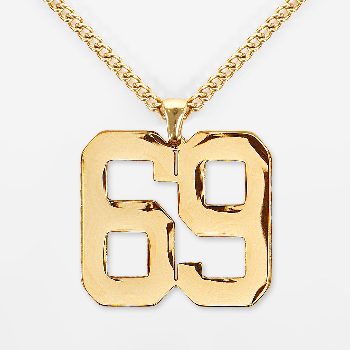 69 Number Pendant with Chain Necklace - Gold Plated Stainless Steel