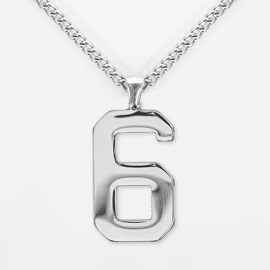 6 Number Pendant with Chain Necklace - Stainless Steel