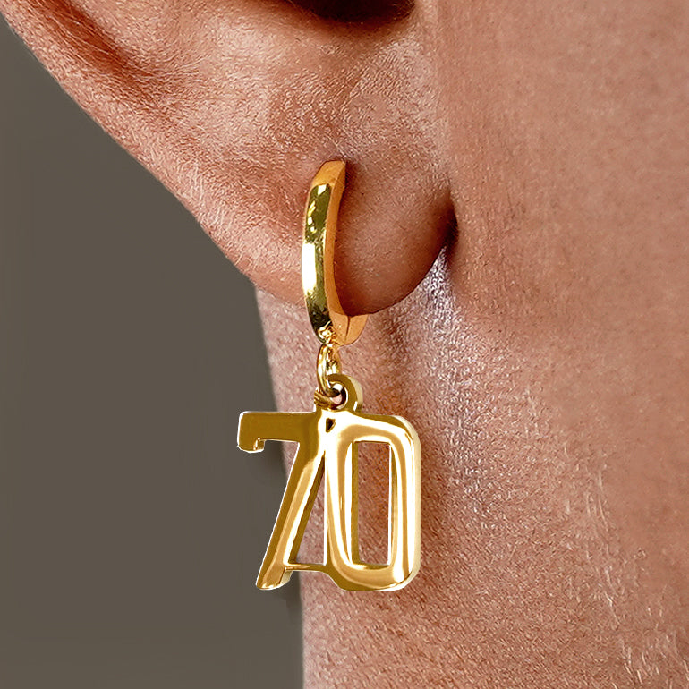 70 Number Earring - Gold Plated Stainless Steel