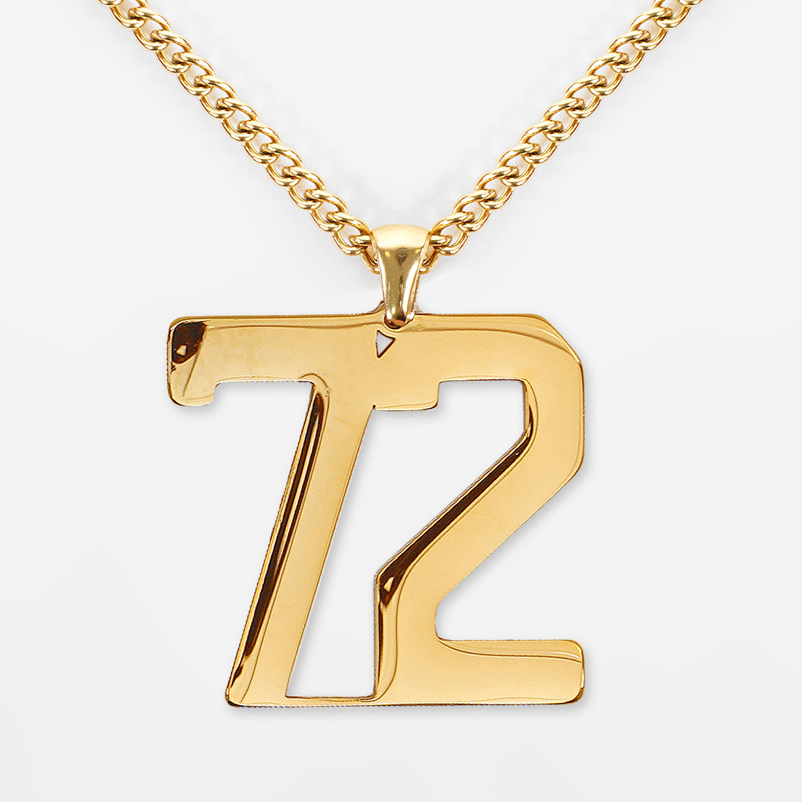 72 Number Pendant with Chain Necklace - Gold Plated Stainless Steel