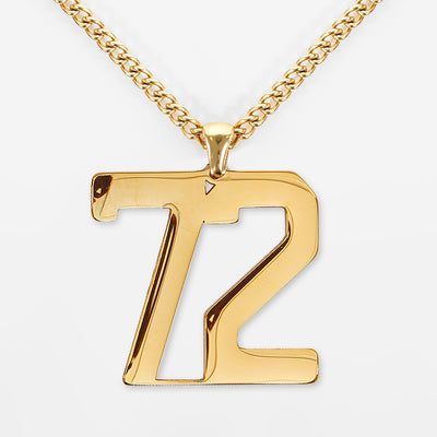 72 Number Pendant with Chain Necklace - Gold Plated Stainless Steel