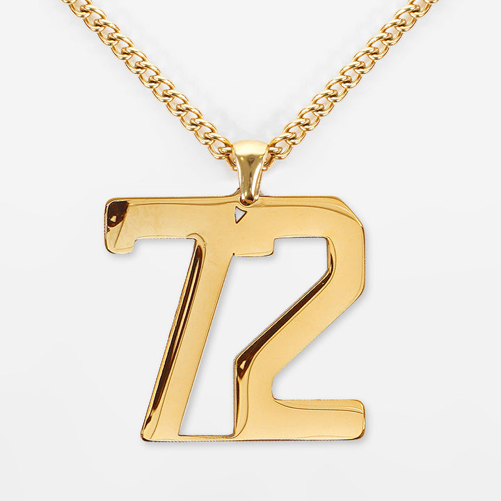 72 Number Pendant with Chain Kids Necklace - Gold Plated Stainless Steel