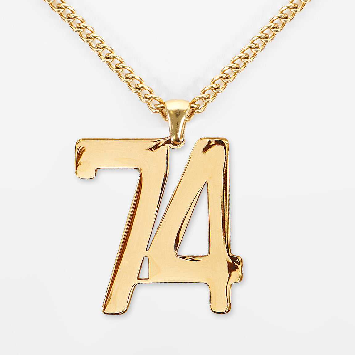 74 Number Pendant with Chain Necklace - Gold Plated Stainless Steel