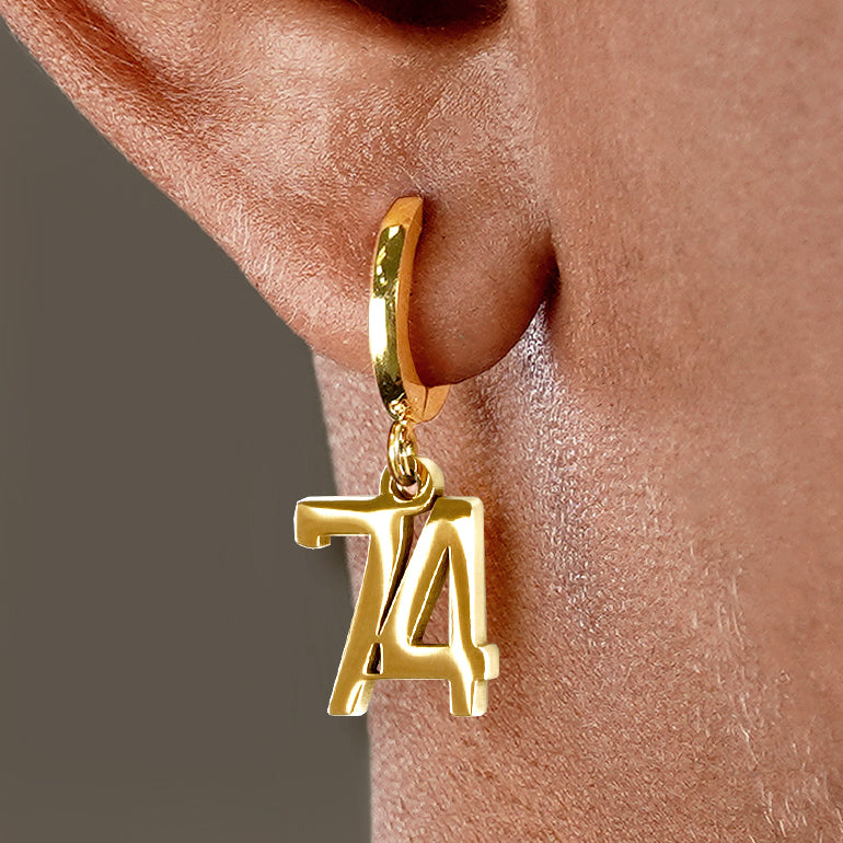 74 Number Earring - Gold Plated Stainless Steel