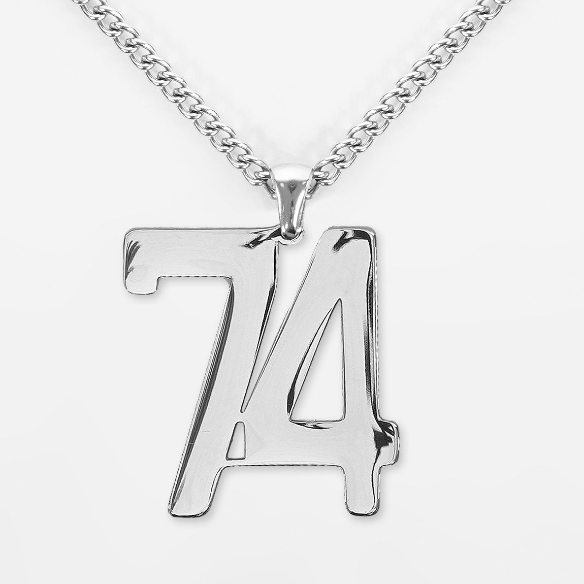 74 Number Pendant with Chain Kids Necklace - Stainless Steel